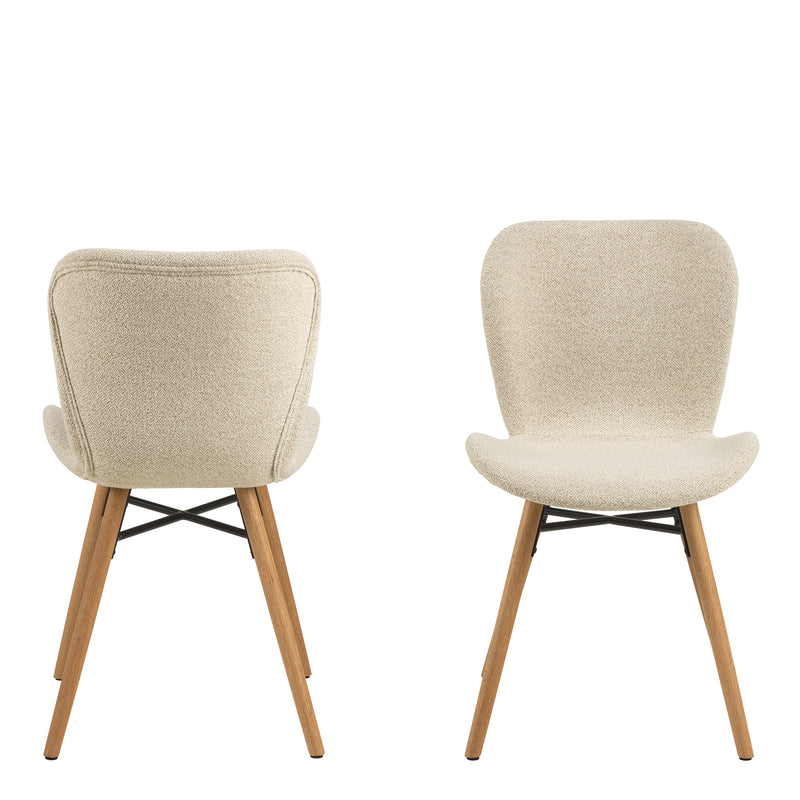 Batilda Dining Chairs with Cream Fabric and Oak Set of 2 — side angle