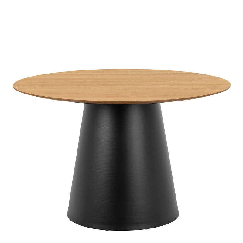 Soli Round Dining Table in Oak/Black 120cm includes 4 Darlene Dining Chairs with Armrest and Swivel Function in Grey — detail view