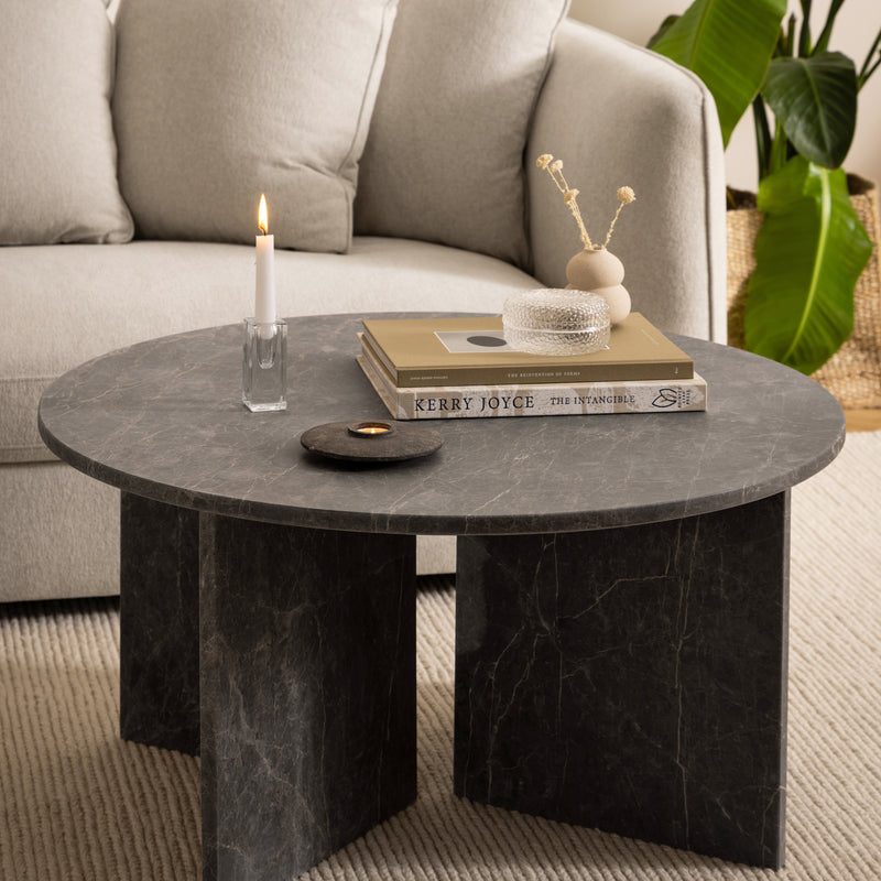 Vega Round Coffee Table with Marron Marble Top 90cm — alternative angle