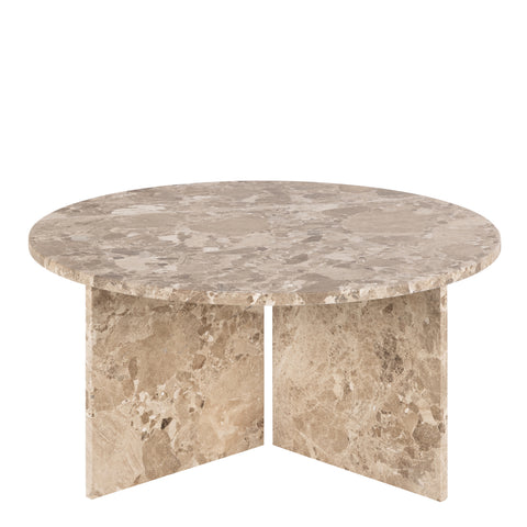 Vega Round Coffee Table with Brown Marble Top 90cm — front view