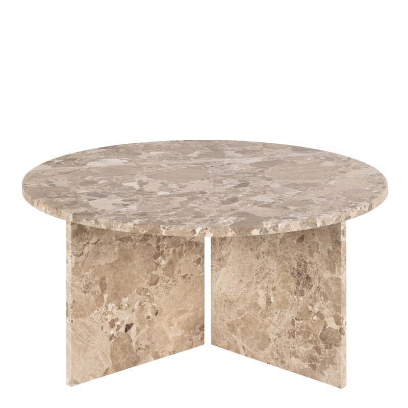 Vega Round Coffee Table with Brown Marble Top 90cm — front view