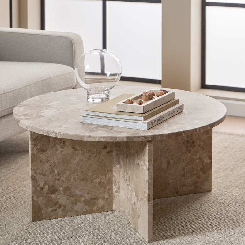Vega Round Coffee Table with Brown Marble Top 90cm — alternative angle