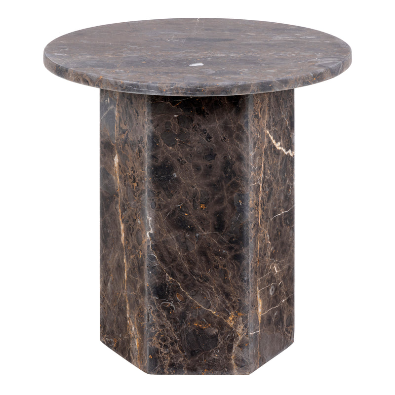 Naxos Round Side Table In Marron Marble — side angle