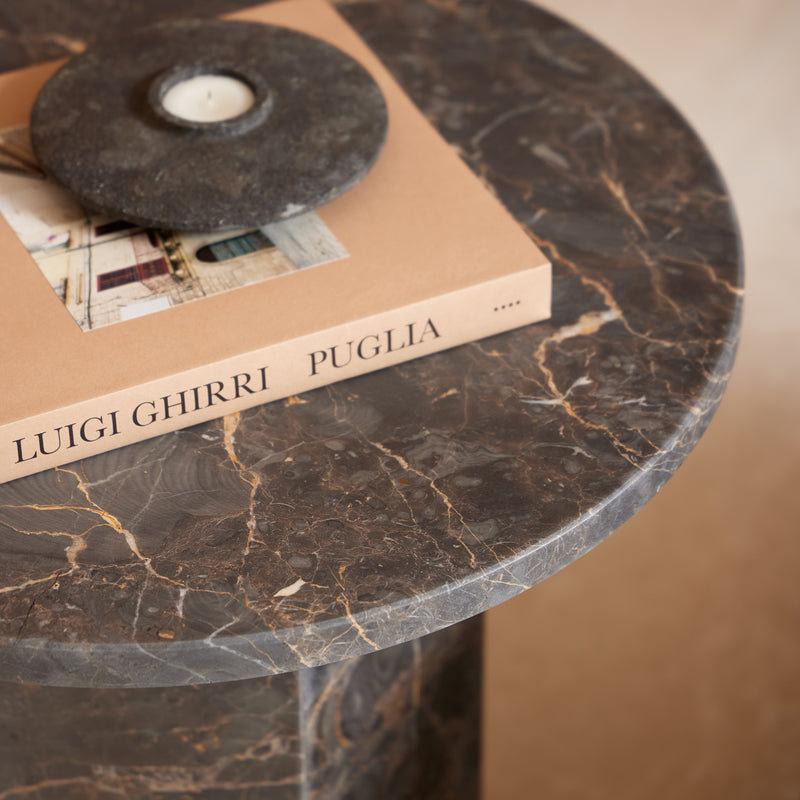 Naxos Round Side Table In Marron Marble — alternative angle