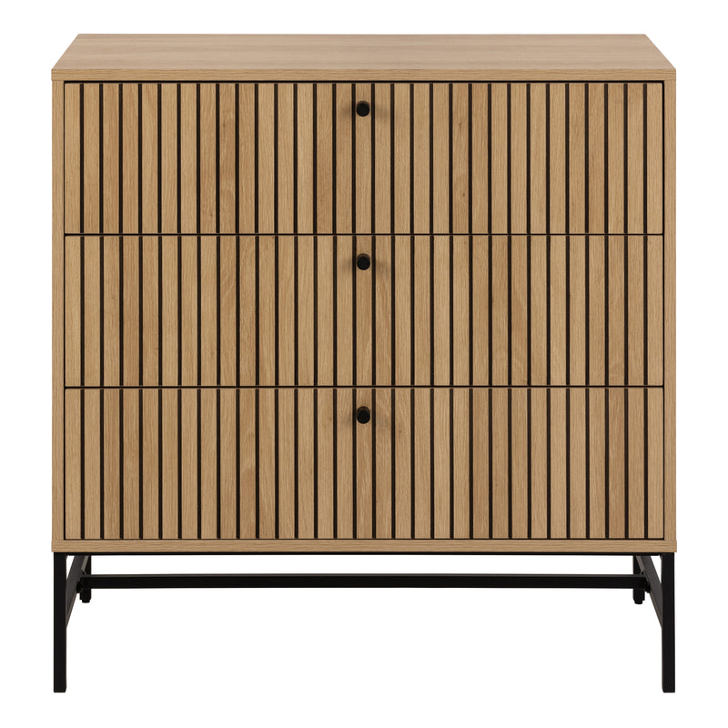 Albany Chest of 3 Drawers in Oak/Black Legs — side angle
