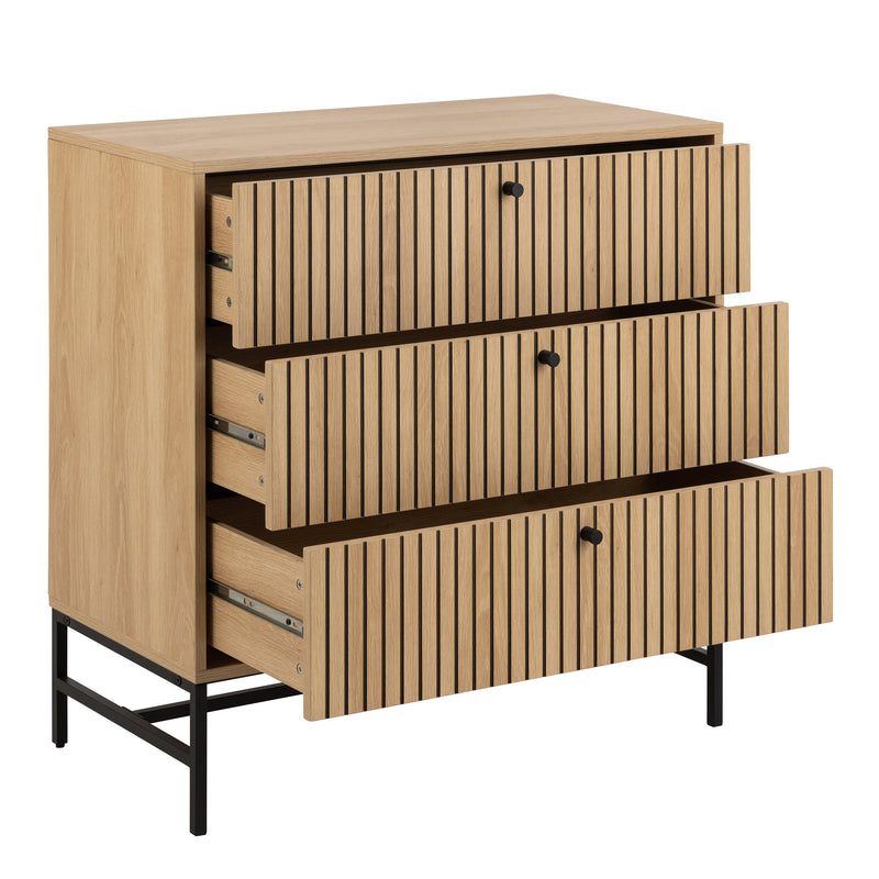 Albany Chest of 3 Drawers in Oak/Black Legs — alternative angle
