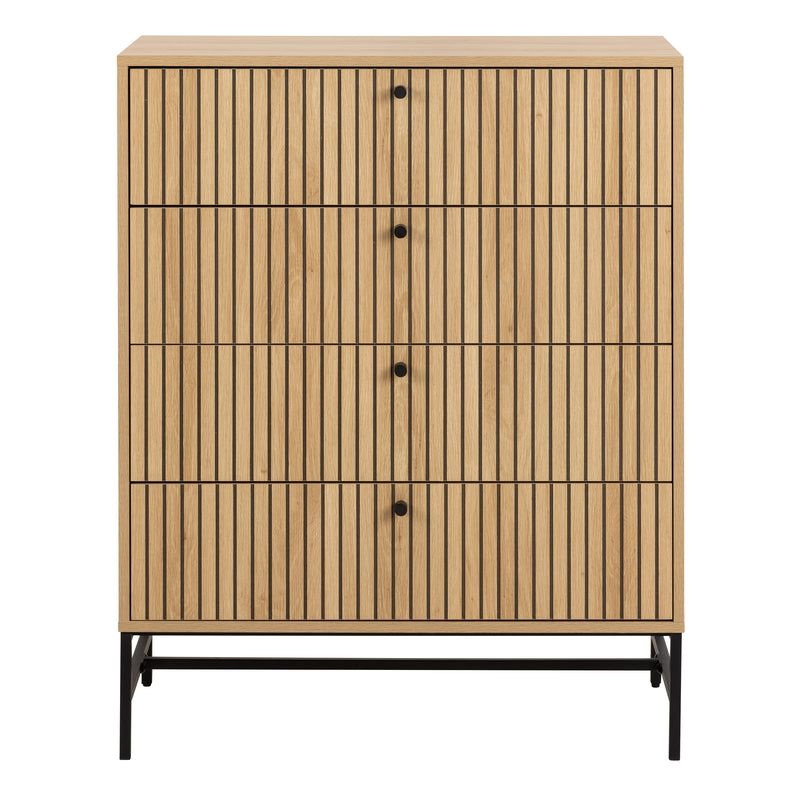 Albany Chest of 4 Drawers in Oak/Black Legs — side angle