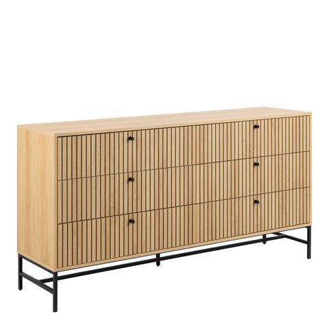 Albany Wide Chest of 6 Drawers in Oak/Black Legs — front view