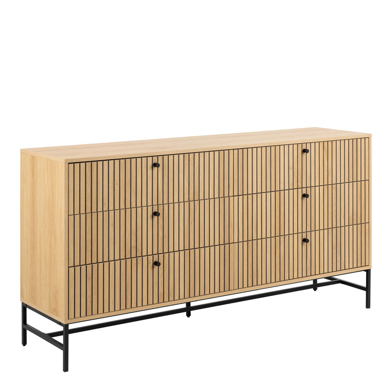 Albany Wide Chest of 6 Drawers in Oak/Black Legs — front view