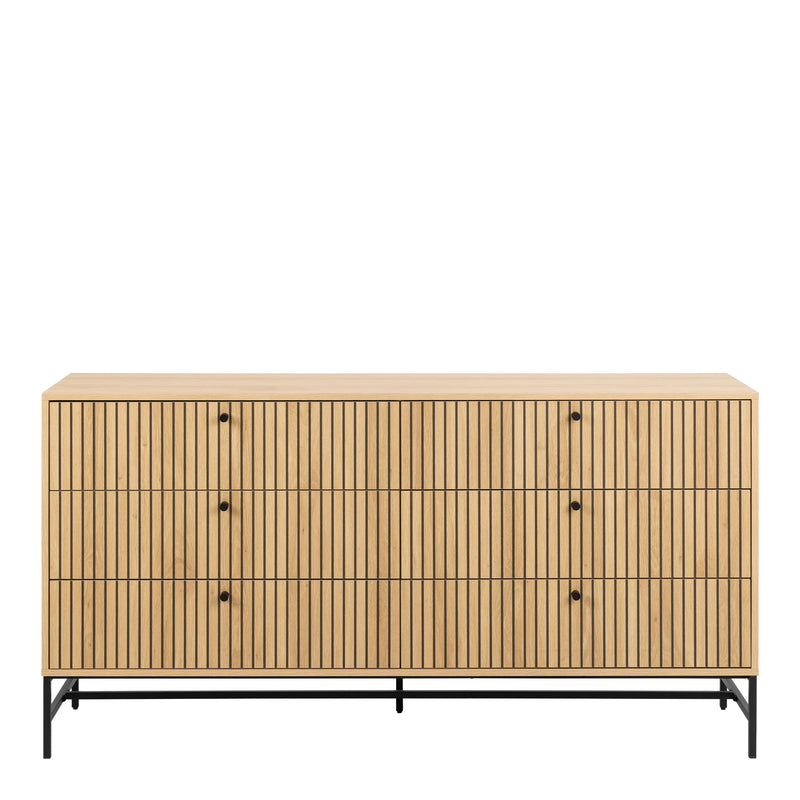 Albany Wide Chest of 6 Drawers in Oak/Black Legs — side angle