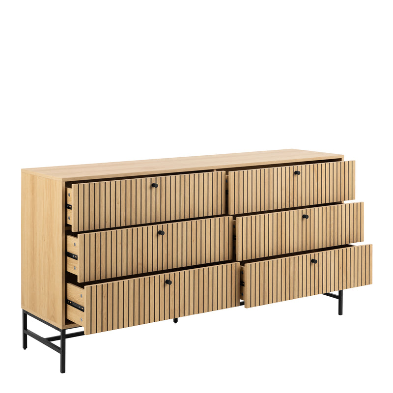 Albany Wide Chest of 6 Drawers in Oak/Black Legs — alternative angle