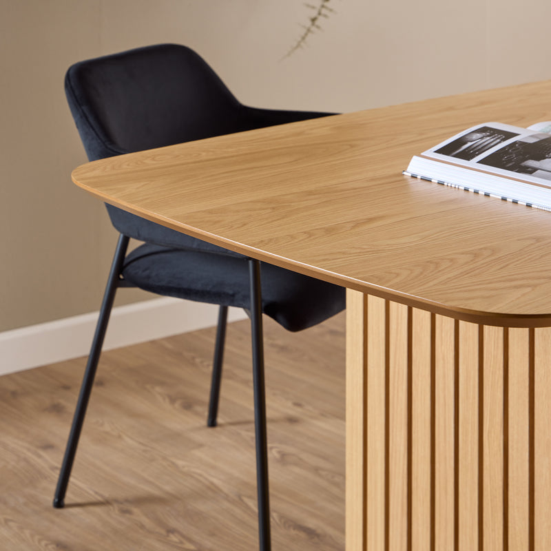 Christo Dining Table in Oak 220x105cm including 6 Lima Dining Chairs with Armrest in Black — alternative angle