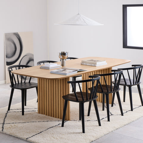 Christo Dining Table in Oak 220x105cm includes 6 Ida Dining Chairs in Black — front view