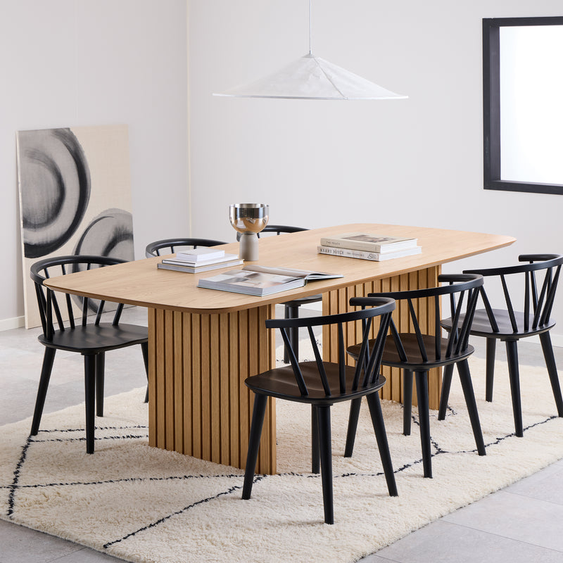 Christo Dining Table in Oak 220x105cm includes 6 Ida Dining Chairs in Black — front view