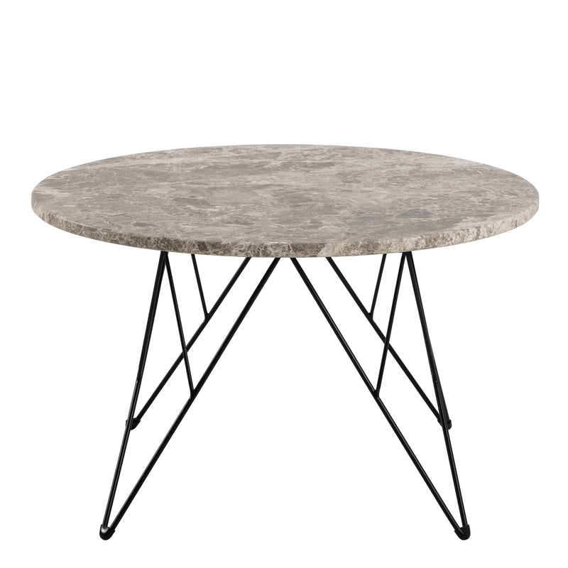 Prunus Round Coffee Table in Brown Marble and Matt Black Coated Steel Base 80x46.4cm — side angle