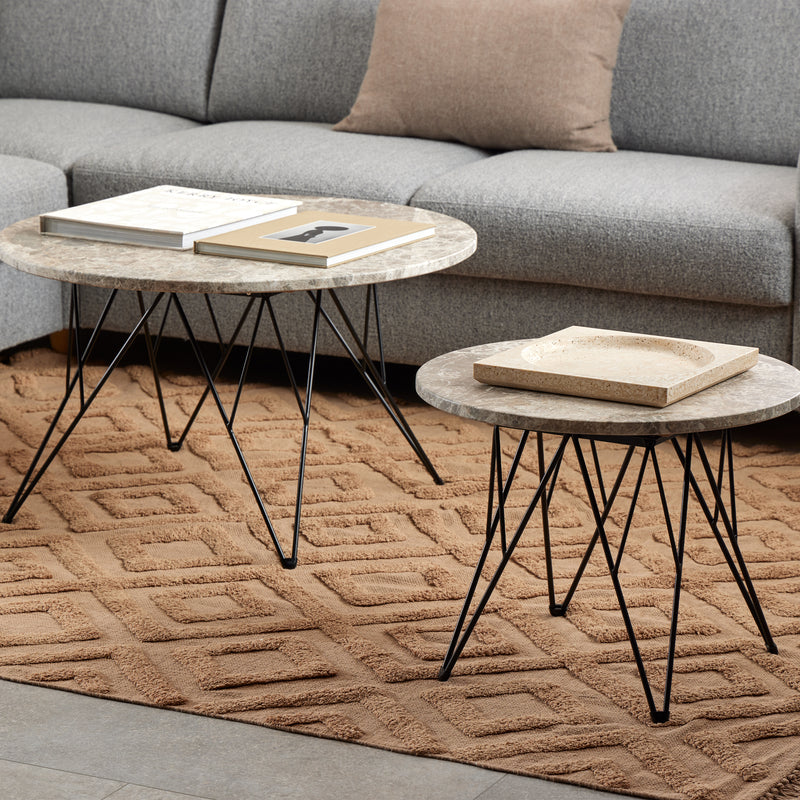 Prunus Round Coffee Table in Brown Marble and Matt Black Coated Steel Base 80x46.4cm — alternative angle