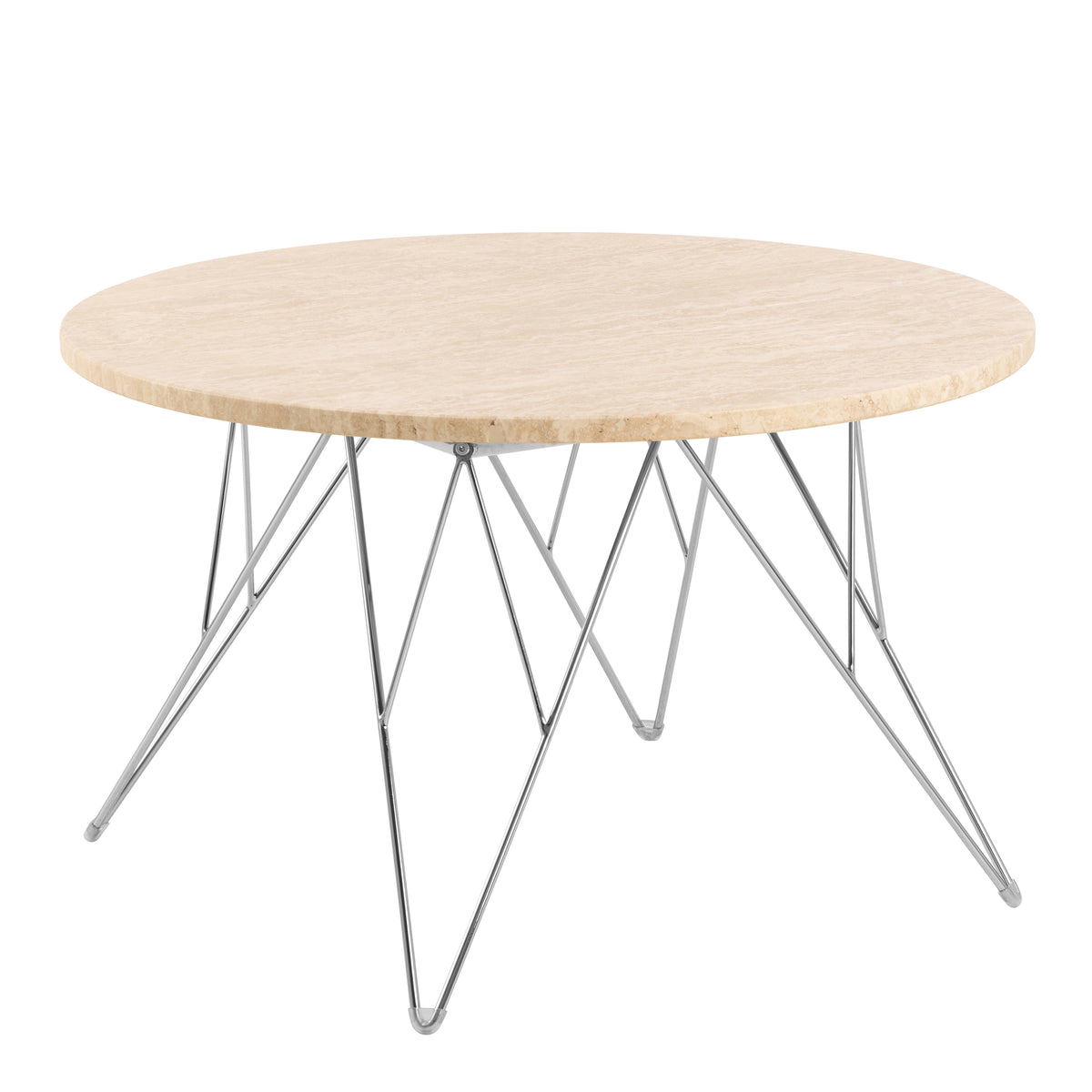 Prunus Round Coffee Table in Matt Beige and Chrome Steel Base 80x46.4cm — front view