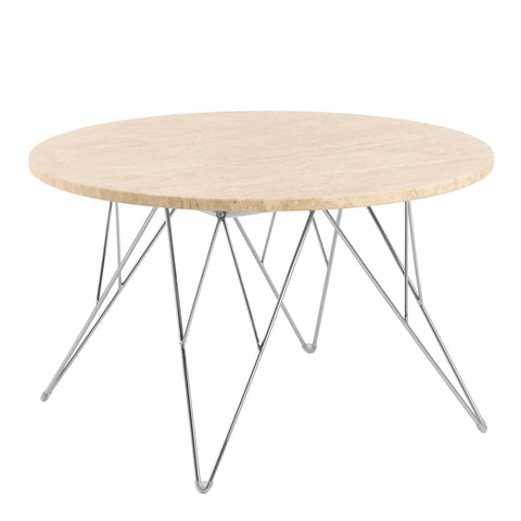Prunus Round Coffee Table in Matt Beige and Chrome Steel Base 80x46.4cm — front view