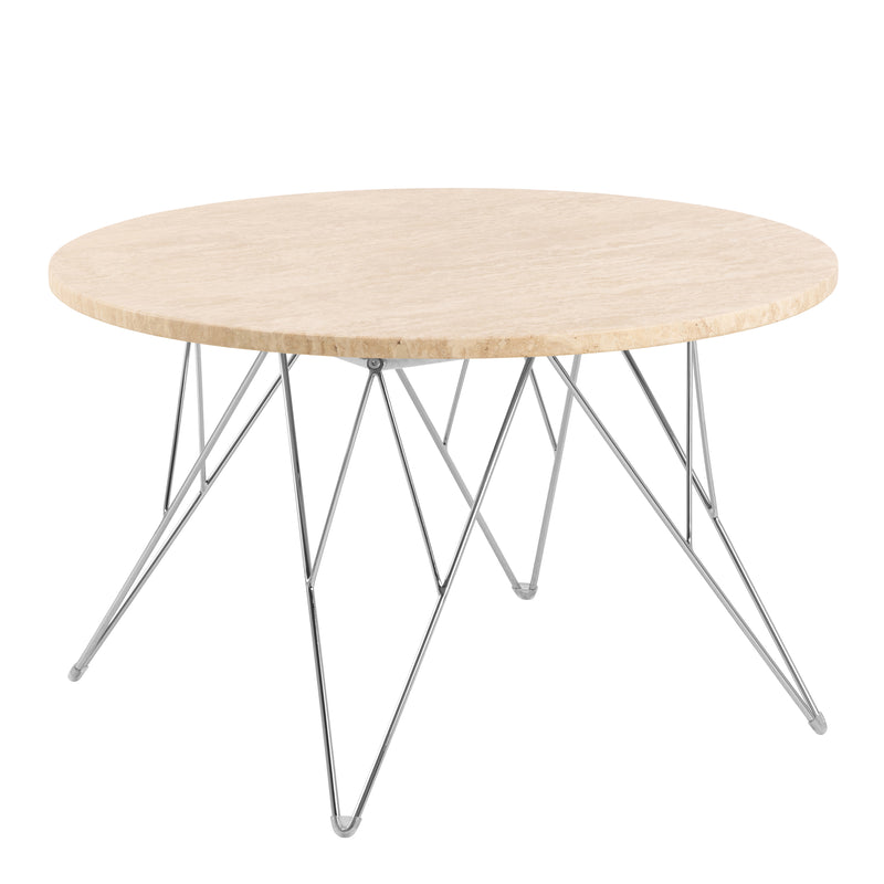 Prunus Round Coffee Table in Matt Beige and Chrome Steel Base 80x46.4cm — front view