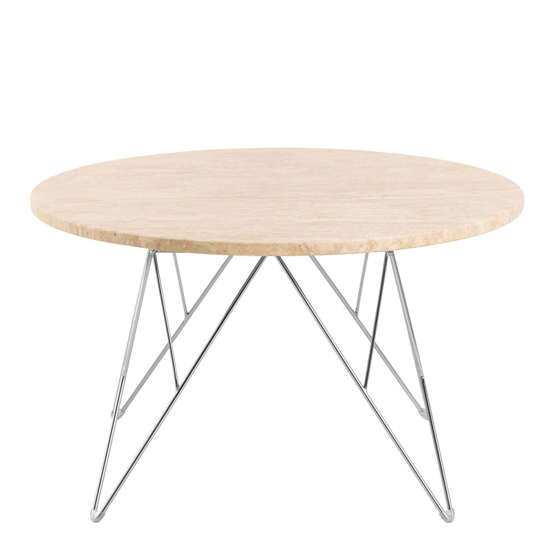 Prunus Round Coffee Table in Matt Beige and Chrome Steel Base 80x46.4cm — side angle