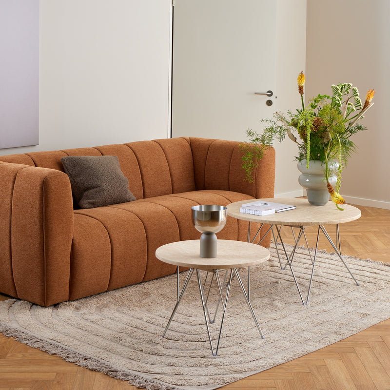 Prunus Round Coffee Table in Matt Beige and Chrome Steel Base 80x46.4cm — detail view