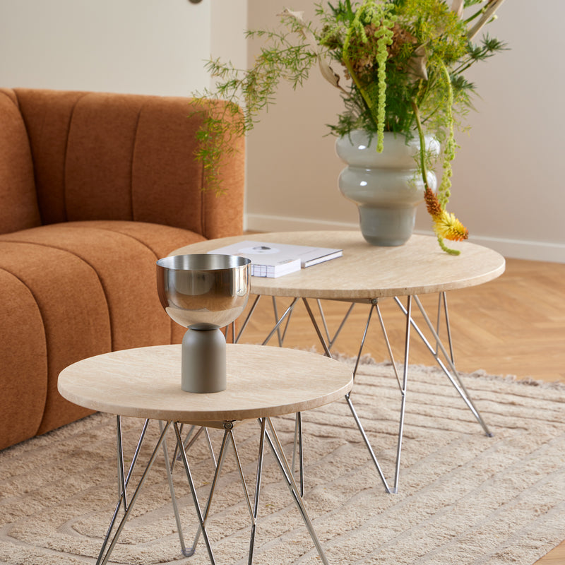 Prunus Round Coffee Table in Matt Beige and Chrome Steel Base 80x46.4cm — alternative angle