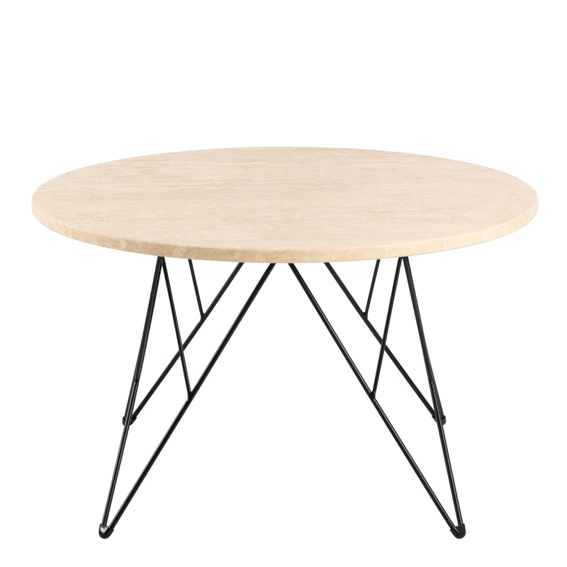 Prunus Round Coffee Table in Matt Beige and Matt Black Coated Steel Base 80x46.4cm — side angle