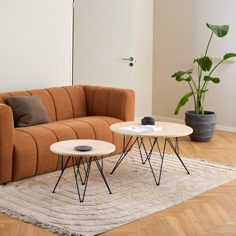 Prunus Round Coffee Table in Matt Beige and Matt Black Coated Steel Base 80x46.4cm — detail view