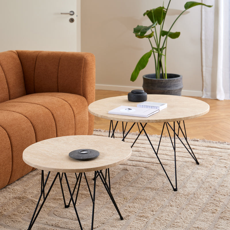Prunus Round Coffee Table in Matt Beige and Matt Black Coated Steel Base 80x46.4cm — alternative angle