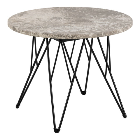 Prunus round Side Table in Grey Marble and Black Coated Steel Base 55x41.4cm — front view
