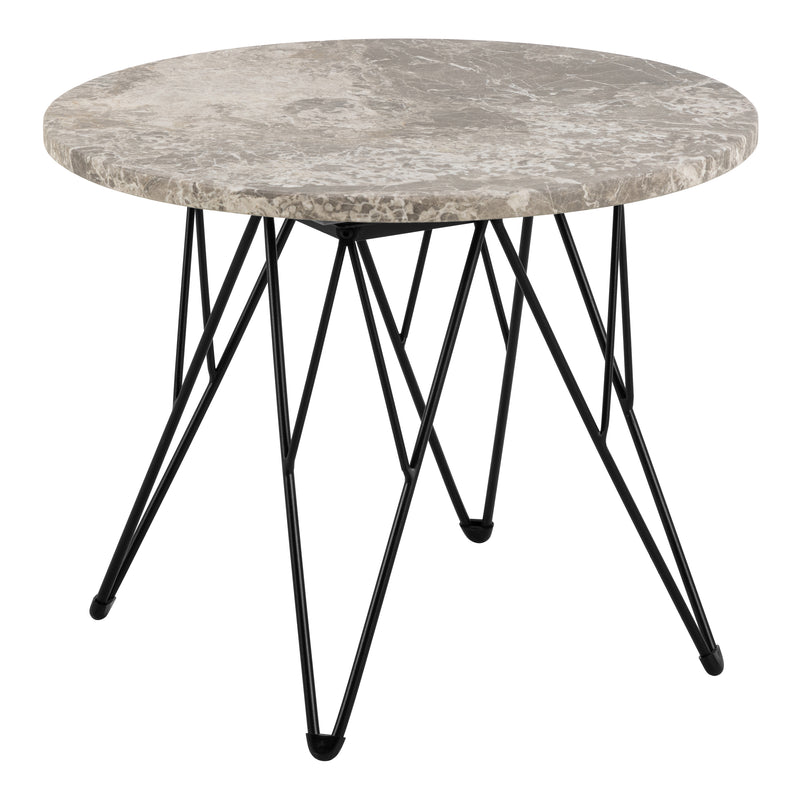 Prunus round Side Table in Grey Marble and Black Coated Steel Base 55x41.4cm — front view
