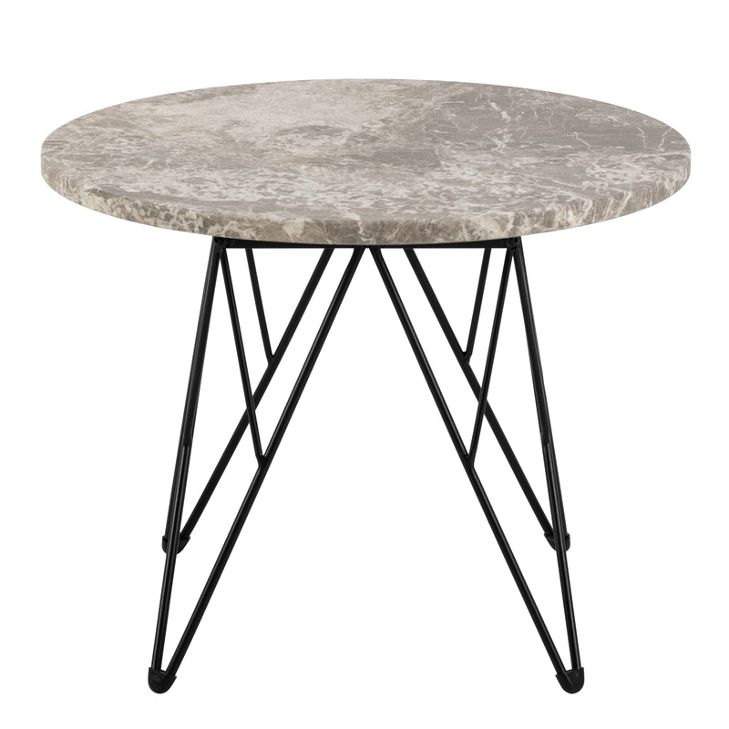 Prunus round Side Table in Grey Marble and Black Coated Steel Base 55x41.4cm — side angle