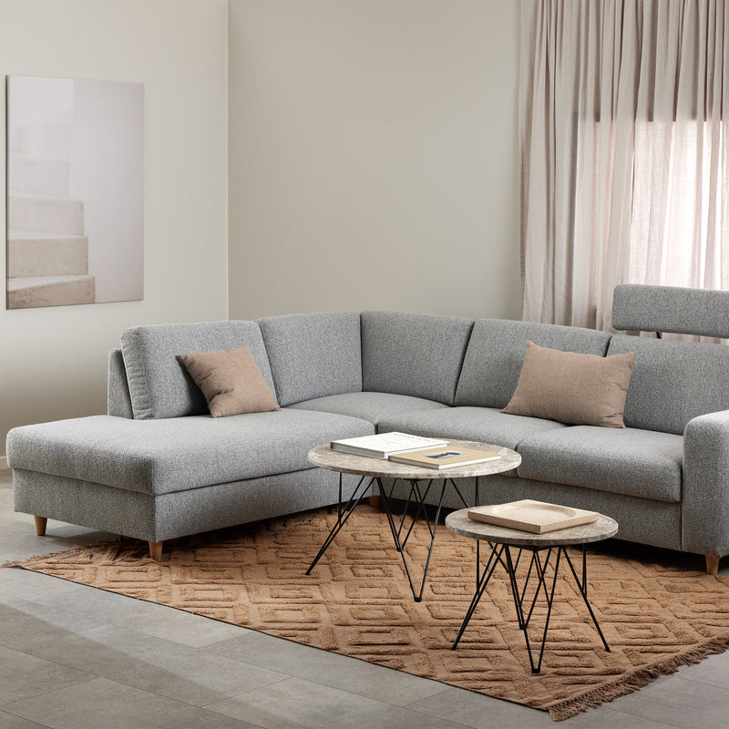 Prunus round Side Table in Grey Marble and Black Coated Steel Base 55x41.4cm — view