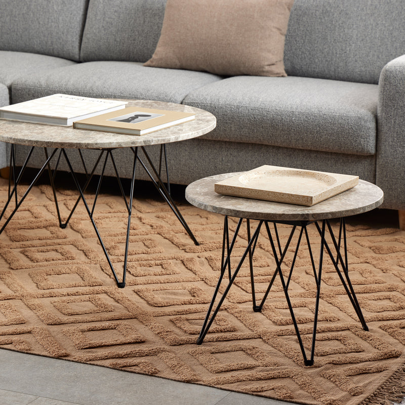 Prunus round Side Table in Grey Marble and Black Coated Steel Base 55x41.4cm — alternative angle