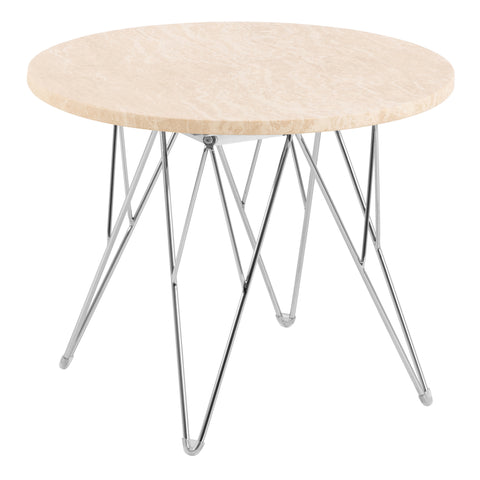 Prunus Round Side Table in Matt Beige and Chrome Steel Base 55x41.4cm — front view