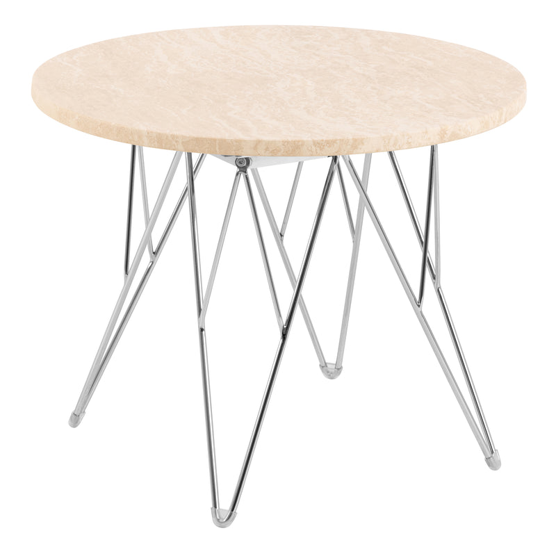 Prunus Round Side Table in Matt Beige and Chrome Steel Base 55x41.4cm — front view