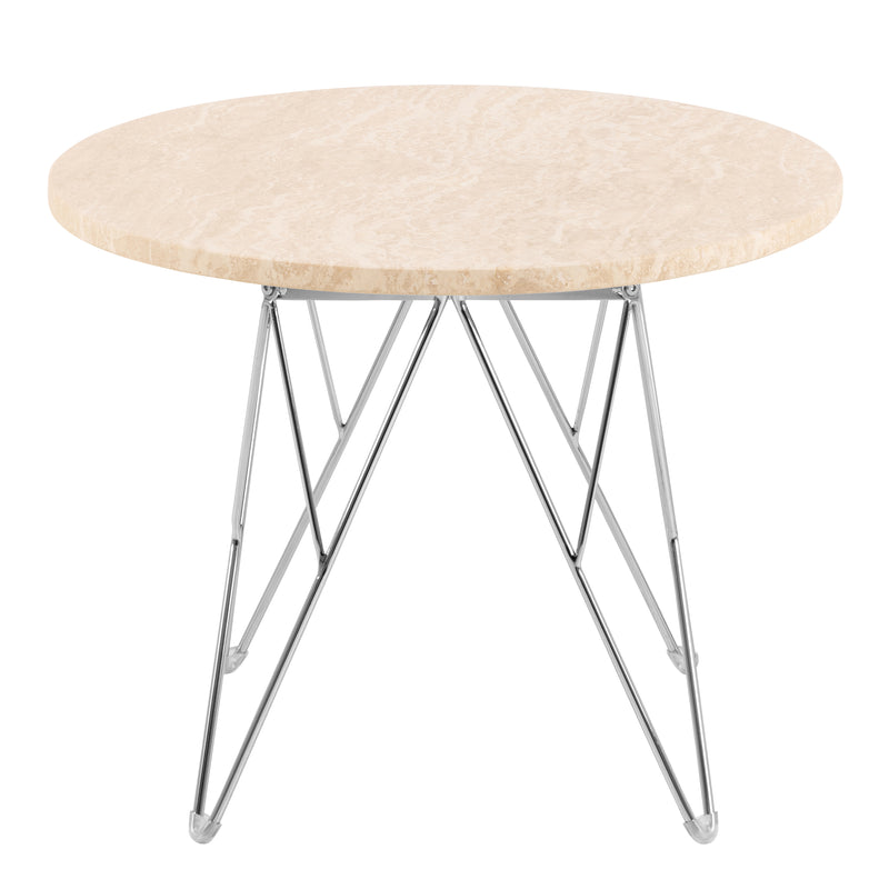 Prunus Round Side Table in Matt Beige and Chrome Steel Base 55x41.4cm — side angle