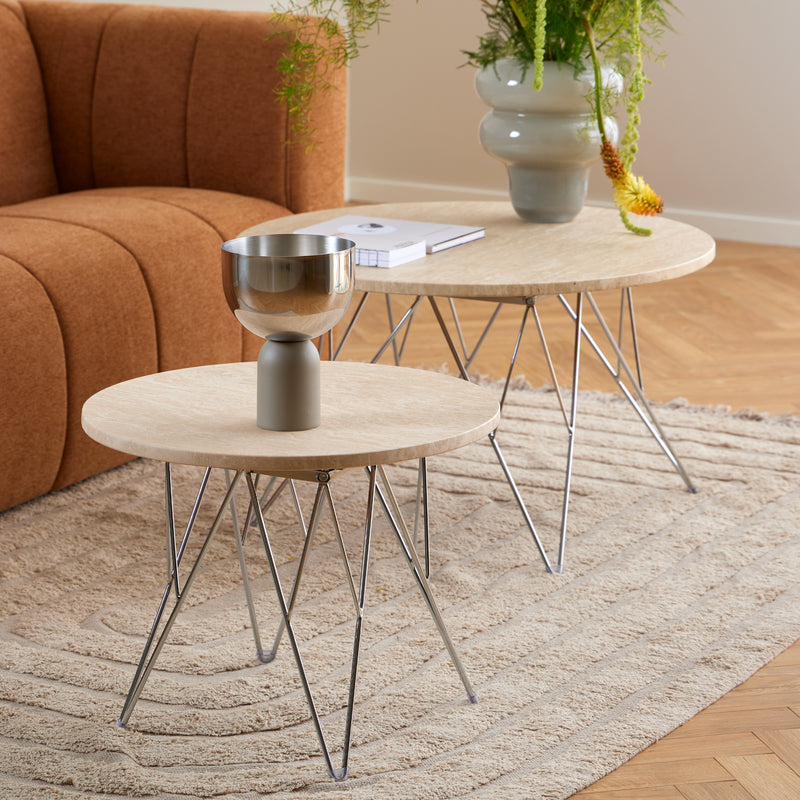 Prunus Round Side Table in Matt Beige and Chrome Steel Base 55x41.4cm — alternative angle