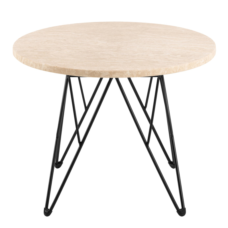 Prunus Round Side Table in Matt Beige and Black Coated Steel Base 55x41.4cm — side angle