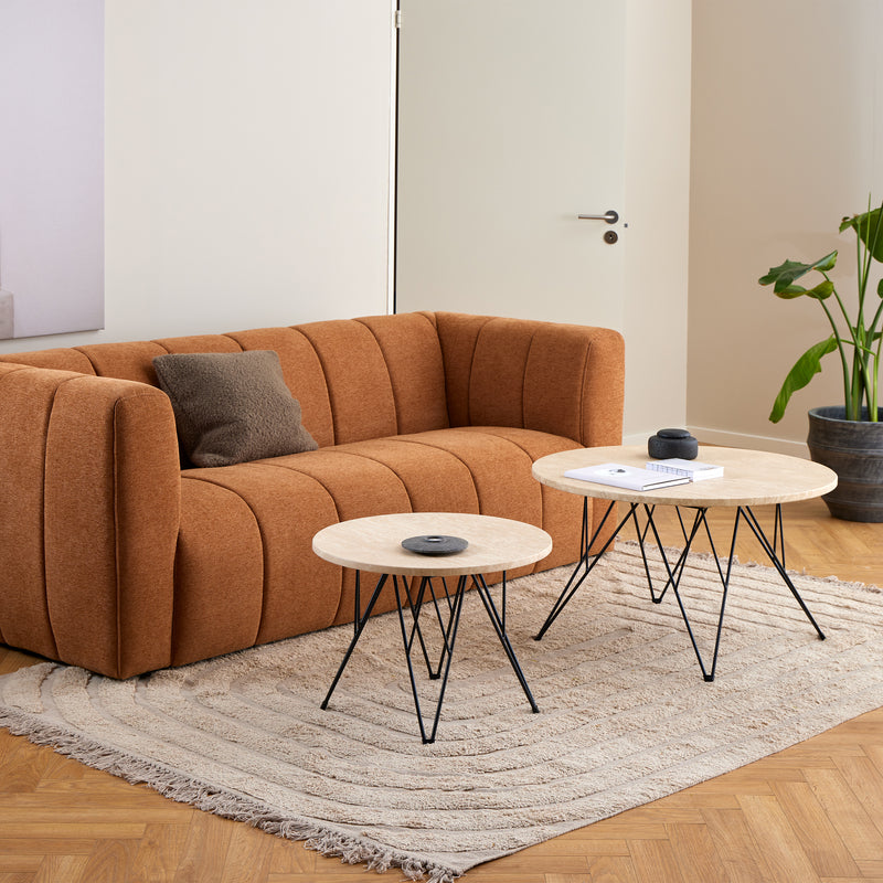 Prunus Round Side Table in Matt Beige and Black Coated Steel Base 55x41.4cm — detail view