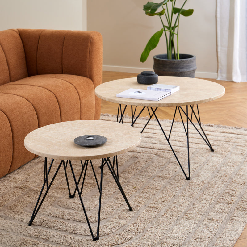 Prunus Round Side Table in Matt Beige and Black Coated Steel Base 55x41.4cm — alternative angle