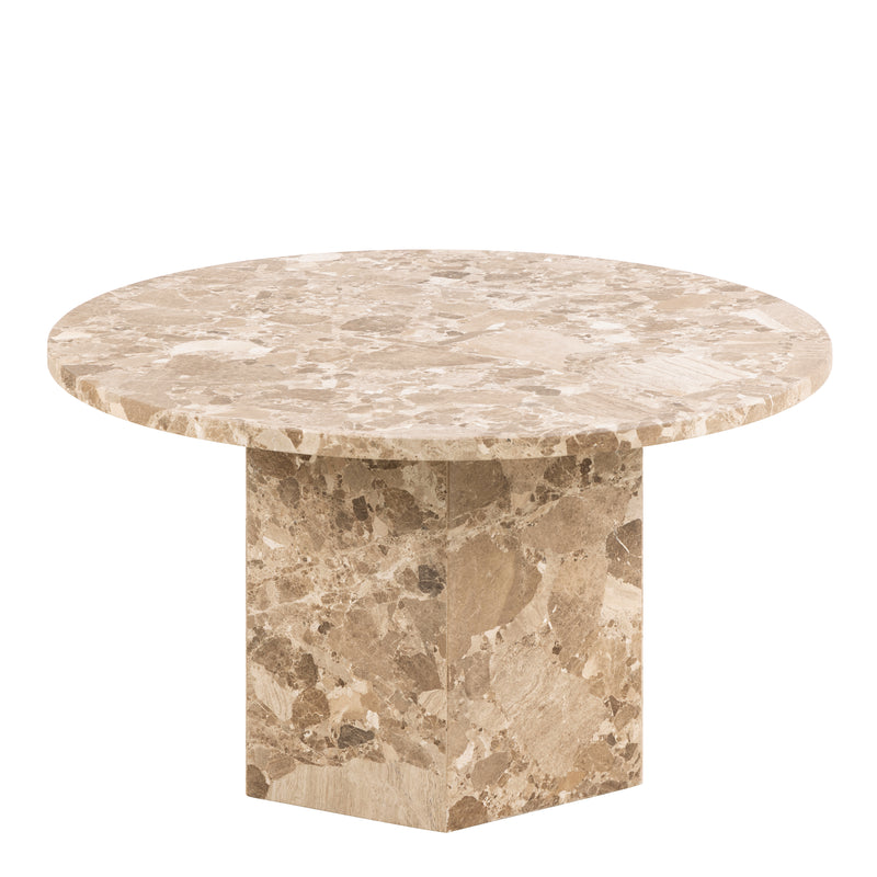 Naxos Round Coffee Table in Brown Marble — side angle