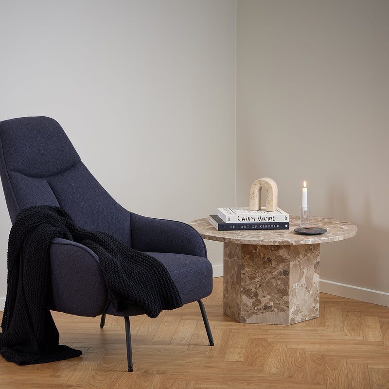 Naxos Round Coffee Table in Brown Marble — alternative angle