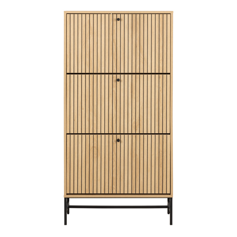 Albany Shoe Cabinet 3 Flip Down Doors in Oak/Black Legs — side angle