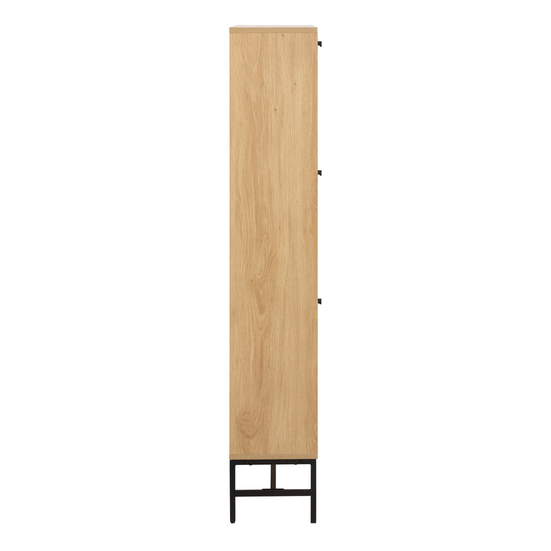 Albany Shoe Cabinet 3 Flip Down Doors in Oak/Black Legs — detail view
