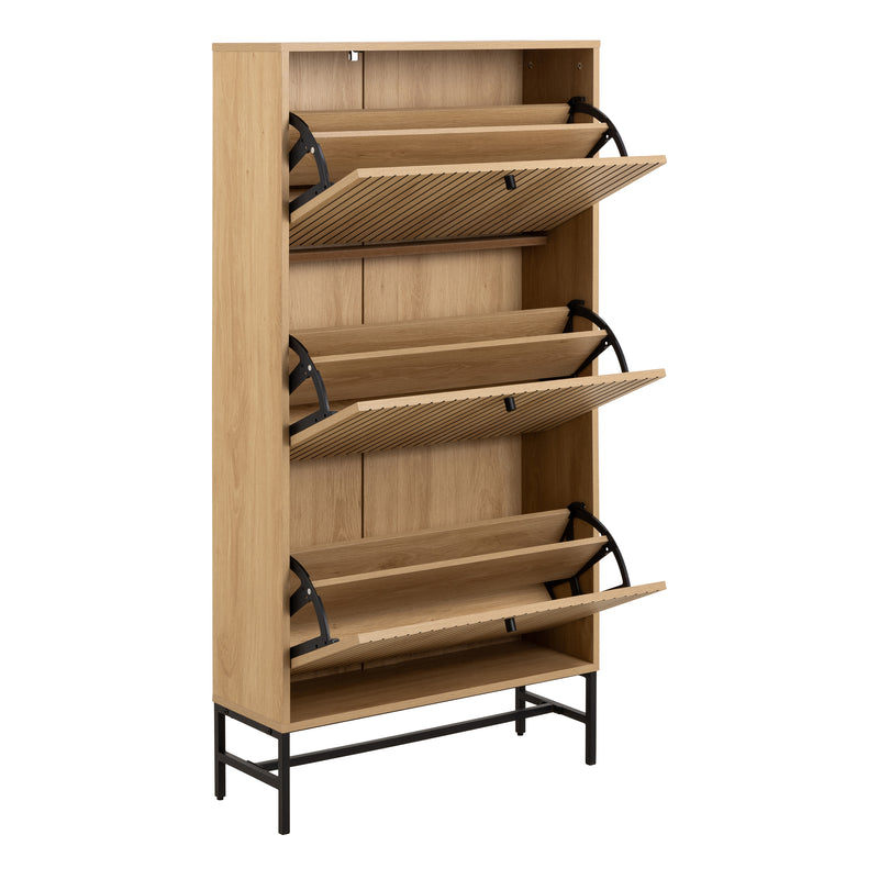 Albany Shoe Cabinet 3 Flip Down Doors in Oak/Black Legs — alternative angle