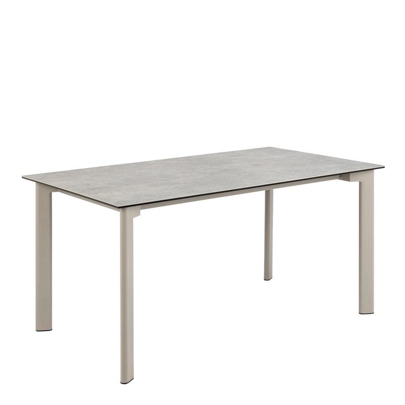Palermo Ceramic Dining Table in Grey 160x90cm includes 4 Ella Swivel Beige Dining Chairs — side angle