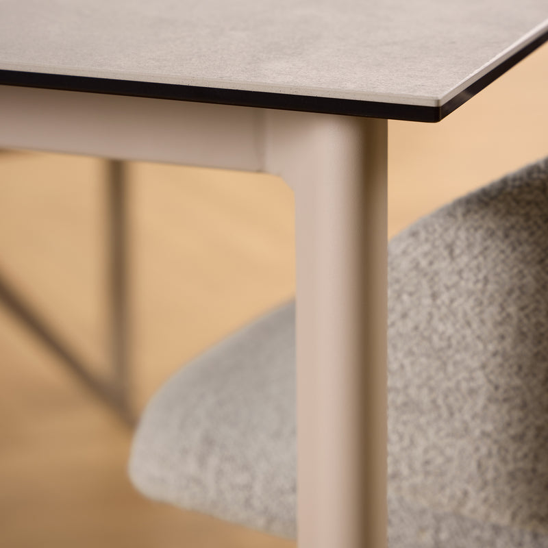 Palermo Ceramic Dining Table in Grey 160x90cm includes 4 Ella Swivel Beige Dining Chairs — alternative angle