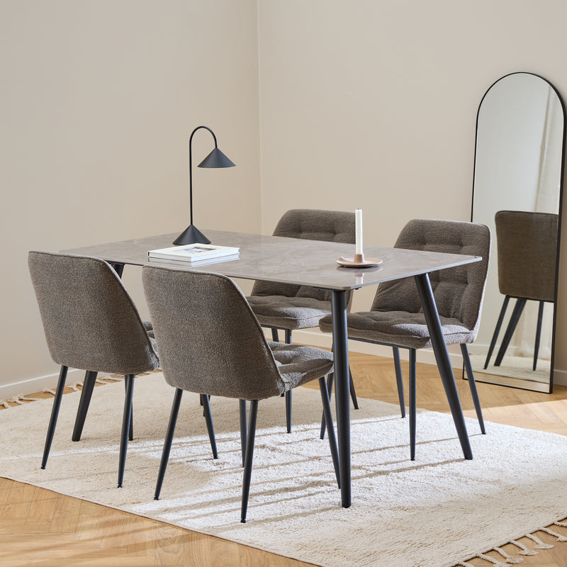 Wicklow Rectangular Dining Table in Grey/Black 140x80cm includes 4 Brooke Dining Chairs in Taupe — front view