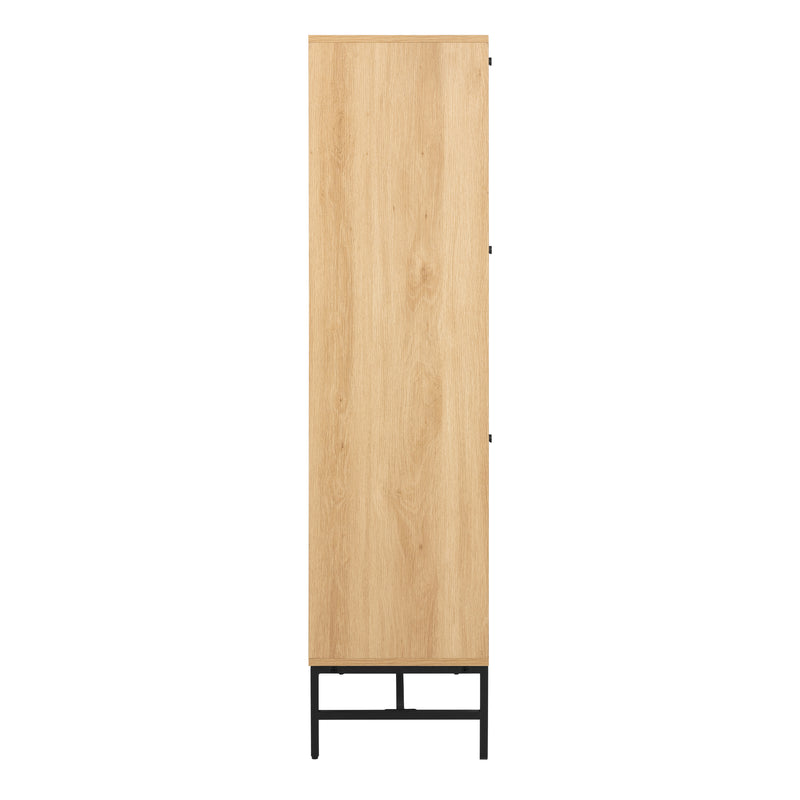 Albany Shoe Cabinet 3 Flip Down Doors 1 Pull Open Door in Oak/Black Legs — detail view